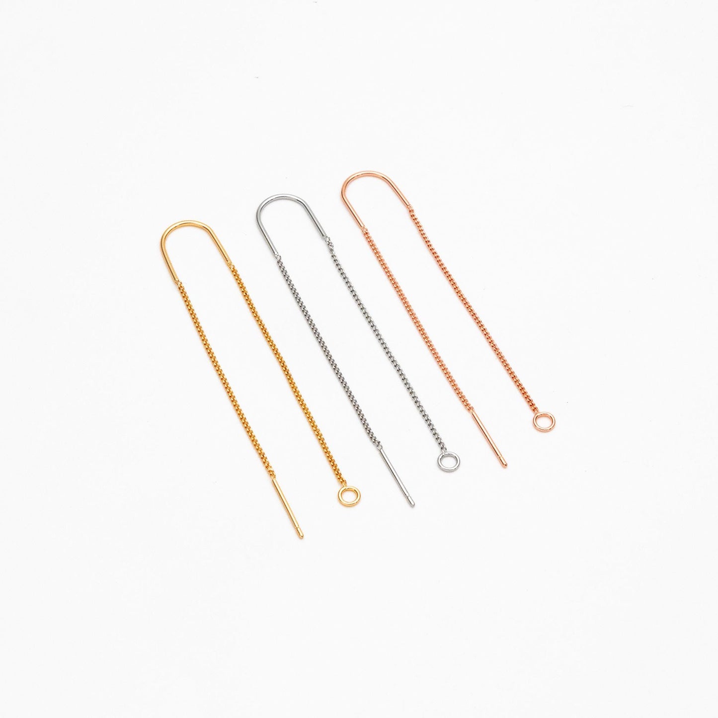 10pcs Gold/ Silver/ Rose Gold Ear Threader Earrings, Earwire Thread with Jump Ring, Color Not Easily Tarnish (GB-333-D)