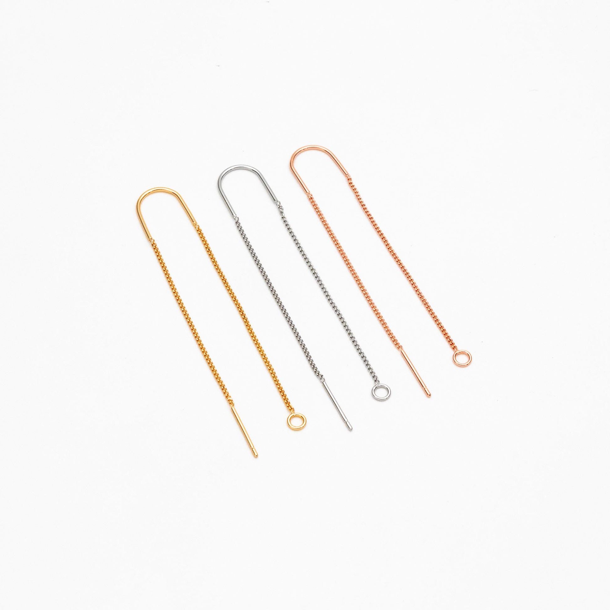 10pcs Gold/ Silver/ Rose Gold Ear Threader Earrings, Earwire Thread with Jump Ring, Color Not Easily Tarnish (GB-333-D)