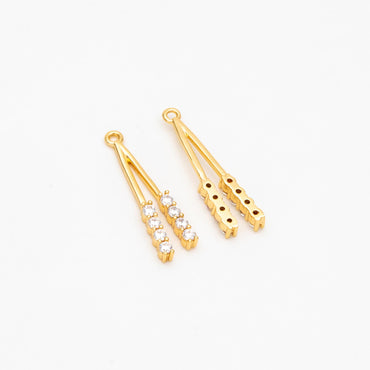 4pcs CZ Pave Gold Stick Charms 19mm, Real Gold plated Brass, Dangle Earring Components Pendants (GB-367)