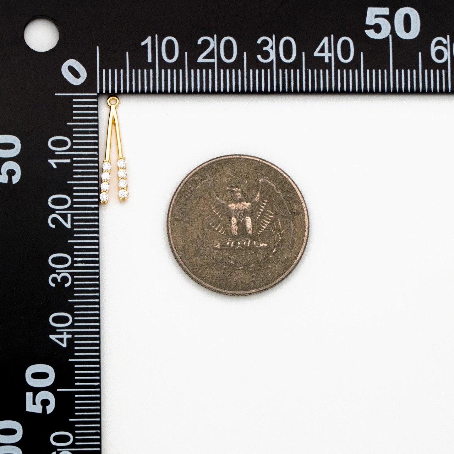 4pcs CZ Pave Gold Stick Charms 19mm, Real Gold plated Brass, Dangle Earring Components Pendants (GB-367)