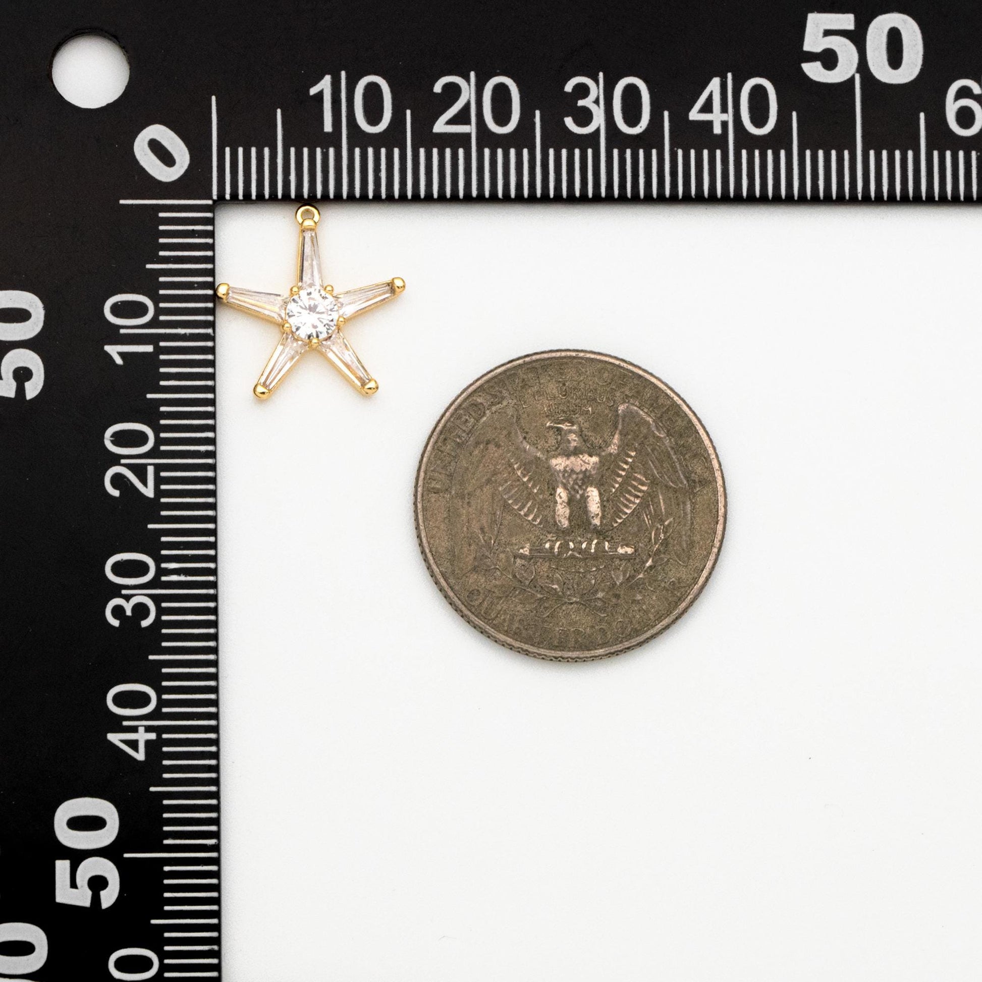 10pcs CZ Pave Gold Star Charms 15mm, Real 18K Gold plated Brass Starfish Pendants , Color Not Easily Tarnish (GB-162-N)