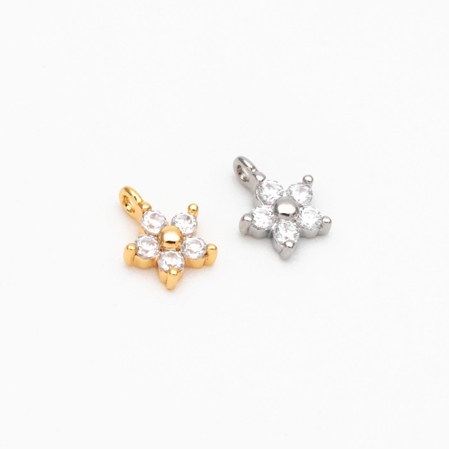 10pcs CZ Pave Gold Tiny Flower Charms, Flower Pendant, Jewelry Making, DIY Material, Crafts Supplies (GB-1762-A)