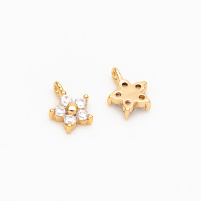 10pcs CZ Pave Gold Tiny Flower Charms, Flower Pendant, Jewelry Making, DIY Material, Crafts Supplies (GB-1762-A)