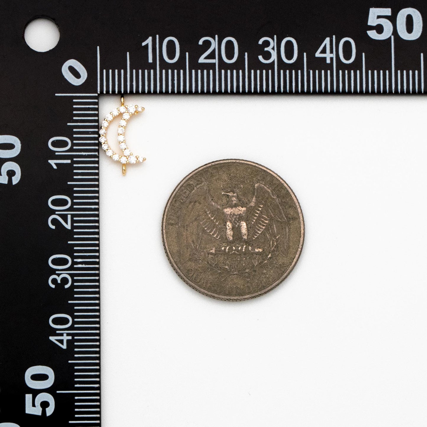 10pcs Gold Plated Moon Connectors: CZ Pave Moon Charms 14x8mm (GB-618-E)