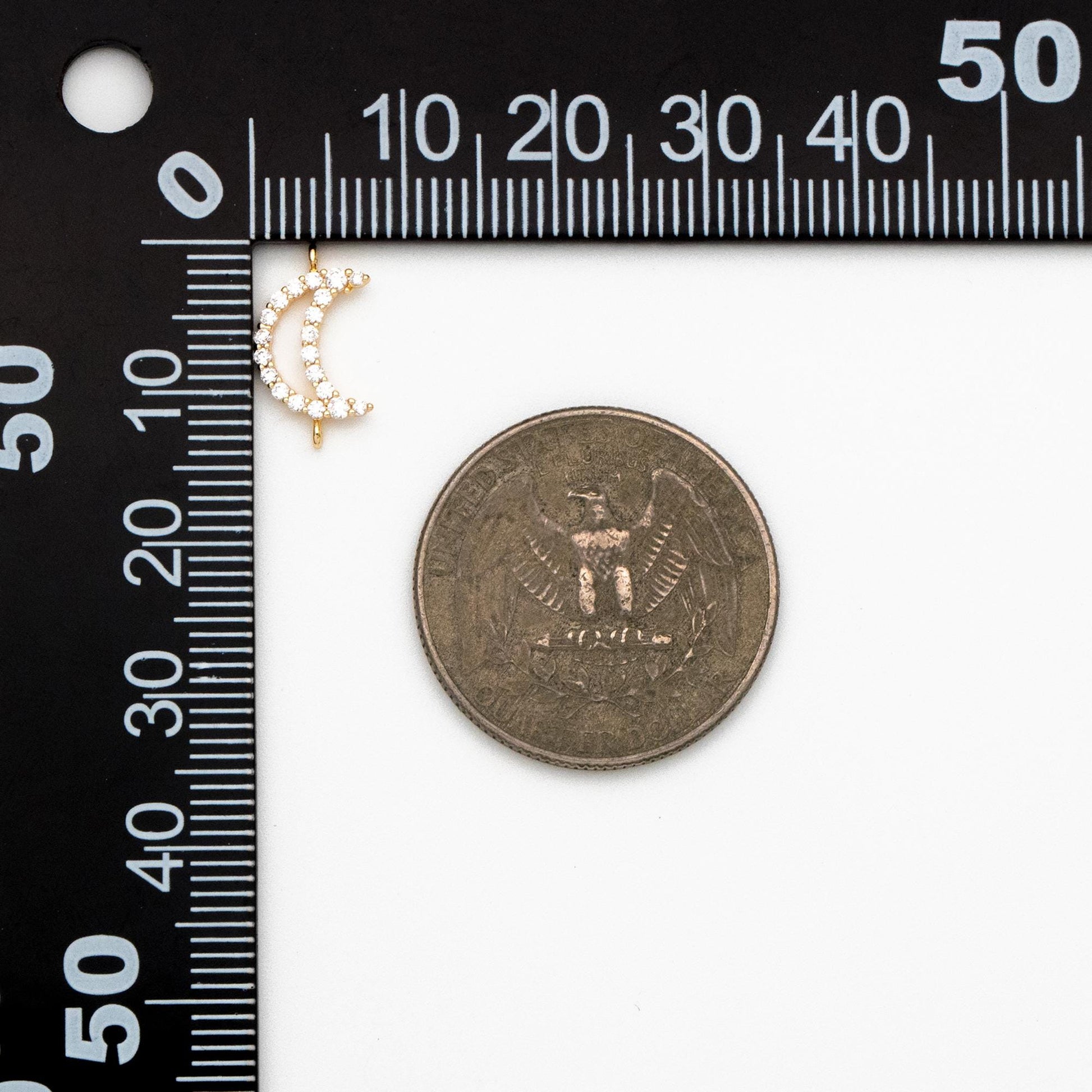 10pcs Gold Plated Moon Connectors: CZ Pave Moon Charms 14x8mm (GB-618-E)