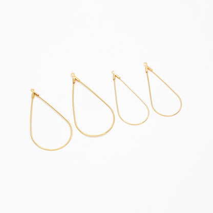 10pcs Gold Teardrop Wire Pendants 45/ 51mm, Real Gold plated Brass Drop Geometric Charms, Can Open to Thread Beads (GB-381)