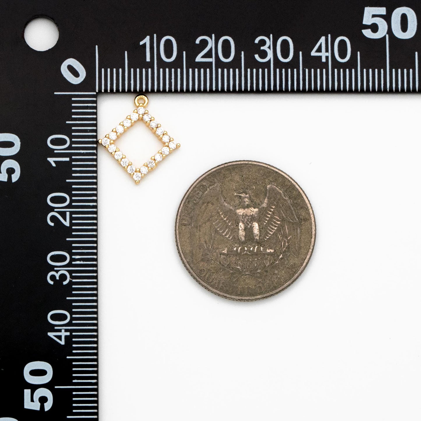 4pcs CZ Pave Gold Square Charms 15x13mm, Real Gold plated Brass Geometric Pendants (GB-376-G)