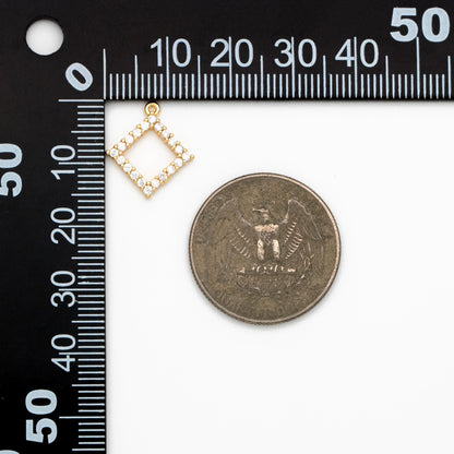 4pcs CZ Pave Gold Square Charms 15x13mm, Real Gold plated Brass Geometric Pendants (GB-376-G)