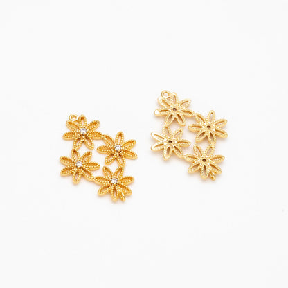 10pcs Gold plated Brass Floral Connectors 27x21mm, CZ pave Flower Cluster Charm Pendants, Lead Nickel Free (GB-407)