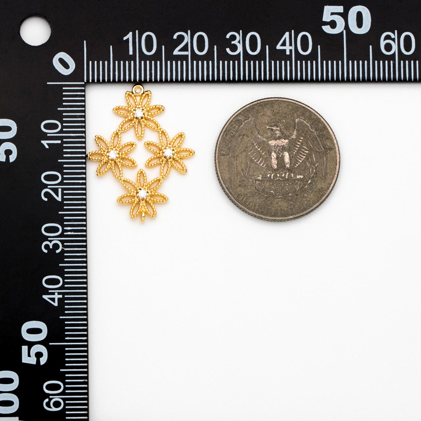 10pcs Gold plated Brass Floral Connectors 27x21mm, CZ pave Flower Cluster Charm Pendants, Lead Nickel Free (GB-407)