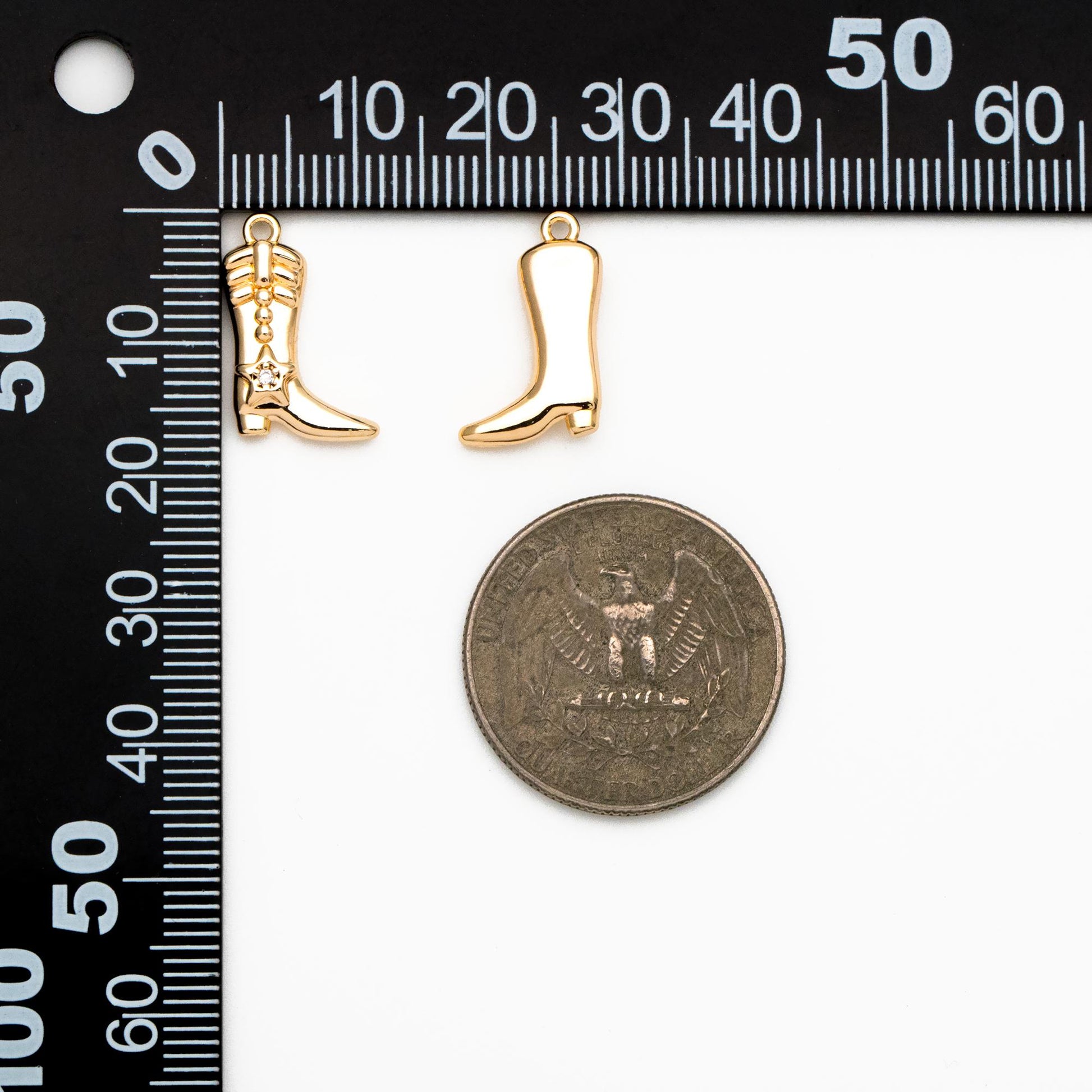 4pcs CZ Pave Gold Boot Charms, Gold plated Brass, Dainty Cowboy Boot Pendants (GB-4613)