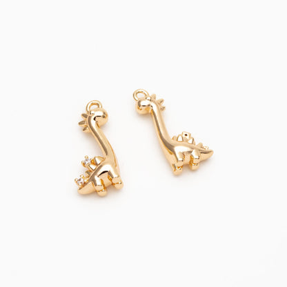 4pcs CZ Pave Gold Dinosaur Charm, Jewelry Making, Diy Material, Jewelry Supplies (GB-2074-F)