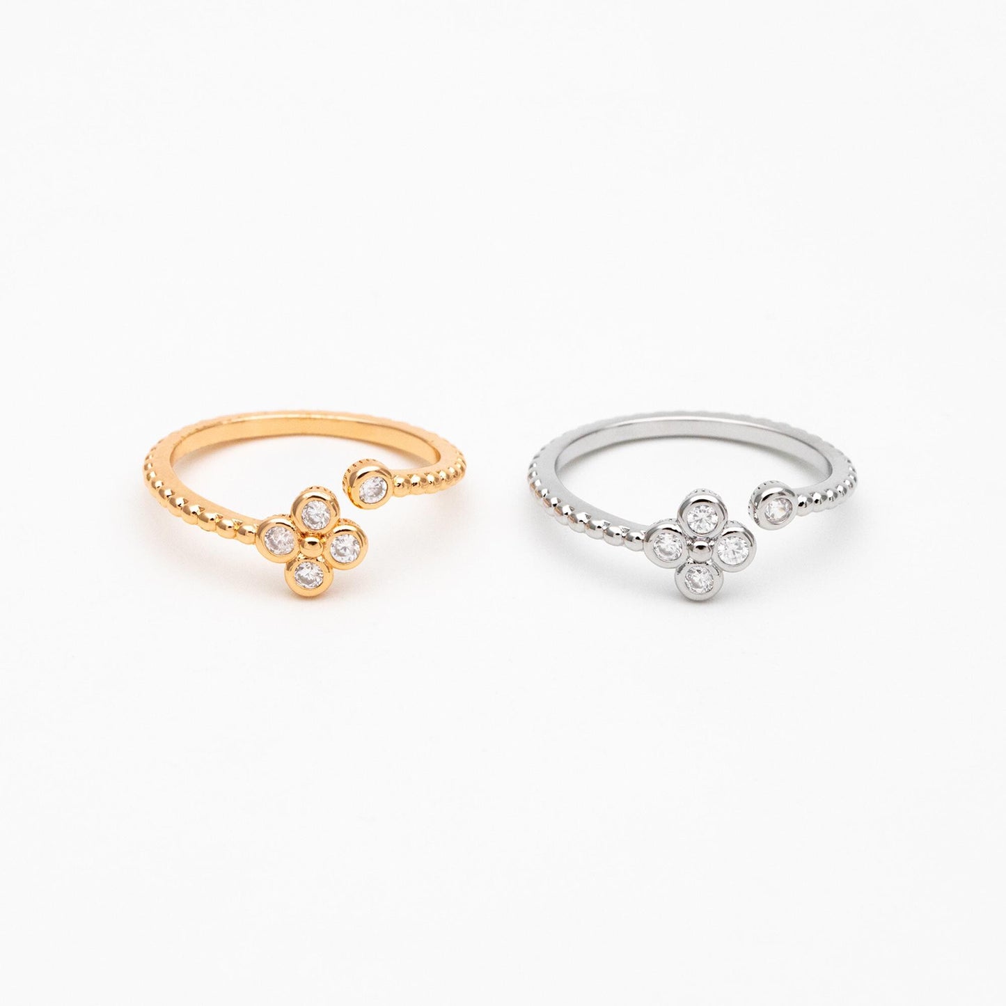 4pcs CZ Pave Gold/ Silver Flower Ring, Modern Style Ring, Fashion Rings, Dainty Rings, Adjustable Ring (#GB-4615)