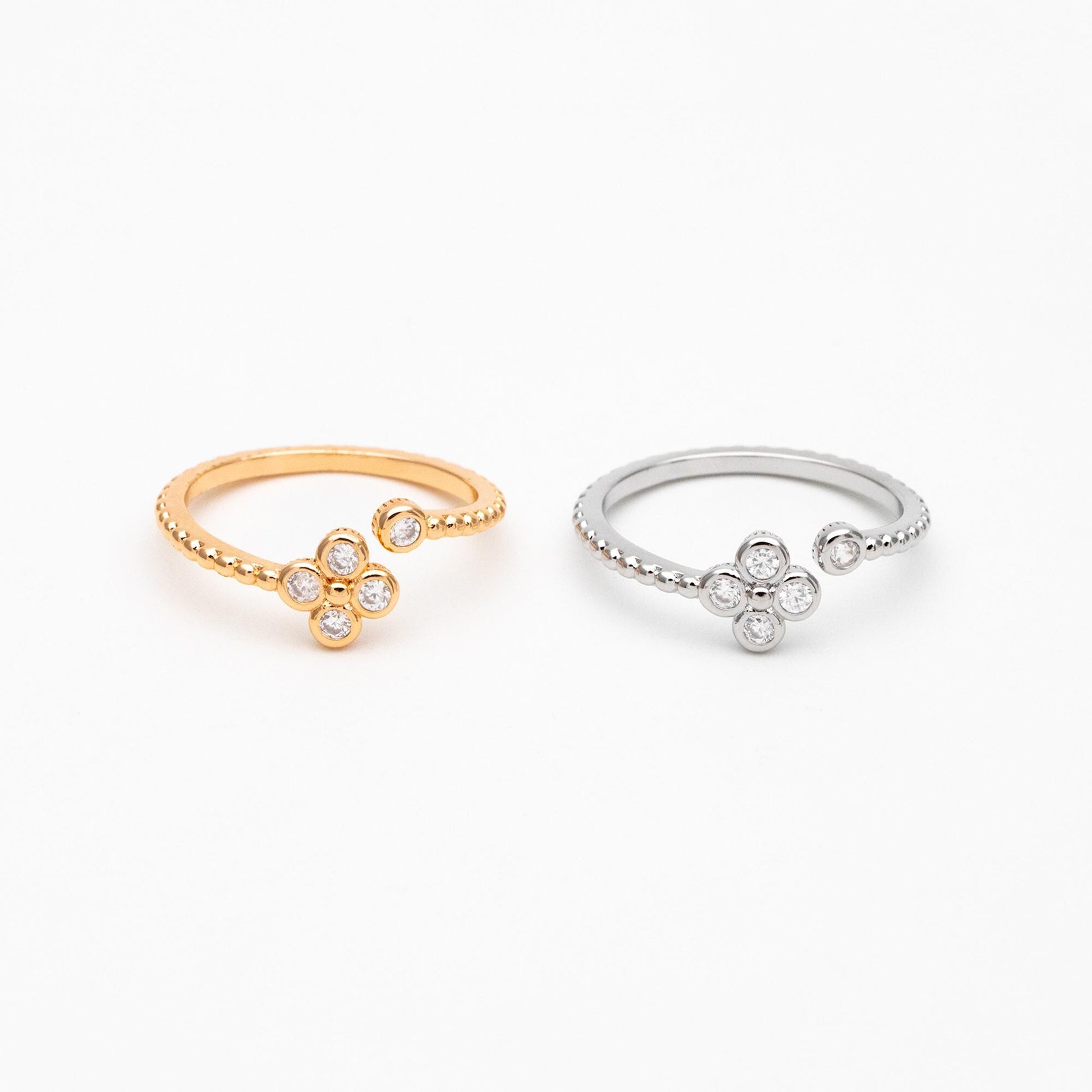 4pcs CZ Pave Gold/ Silver Flower Ring, Modern Style Ring, Fashion Rings, Dainty Rings, Adjustable Ring (#GB-4615)