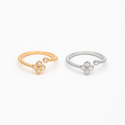 4pcs CZ Pave Gold/ Silver Flower Ring, Modern Style Ring, Fashion Rings, Dainty Rings, Adjustable Ring (#GB-4615)