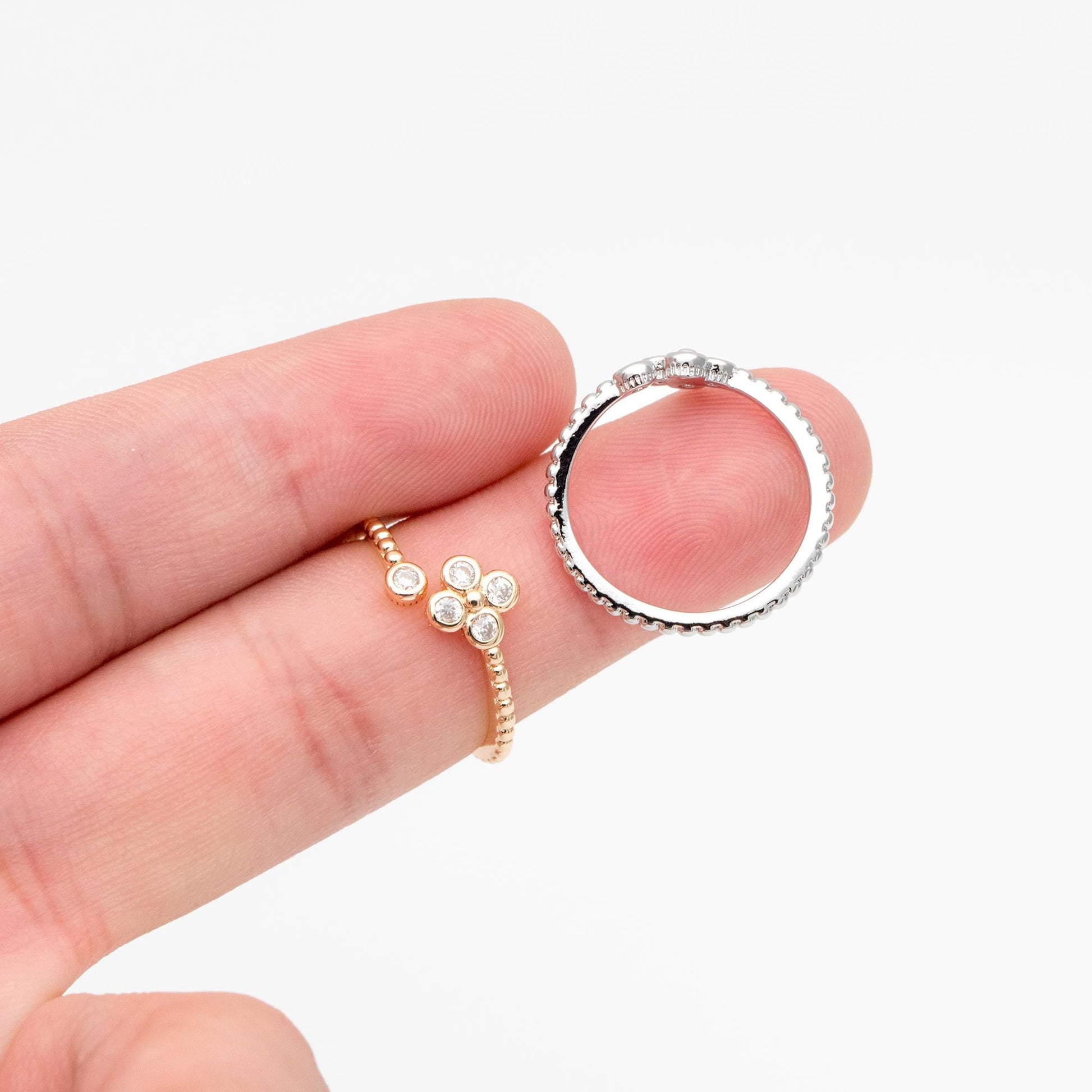 4pcs CZ Pave Gold/ Silver Flower Ring, Modern Style Ring, Fashion Rings, Dainty Rings, Adjustable Ring (#GB-4615)