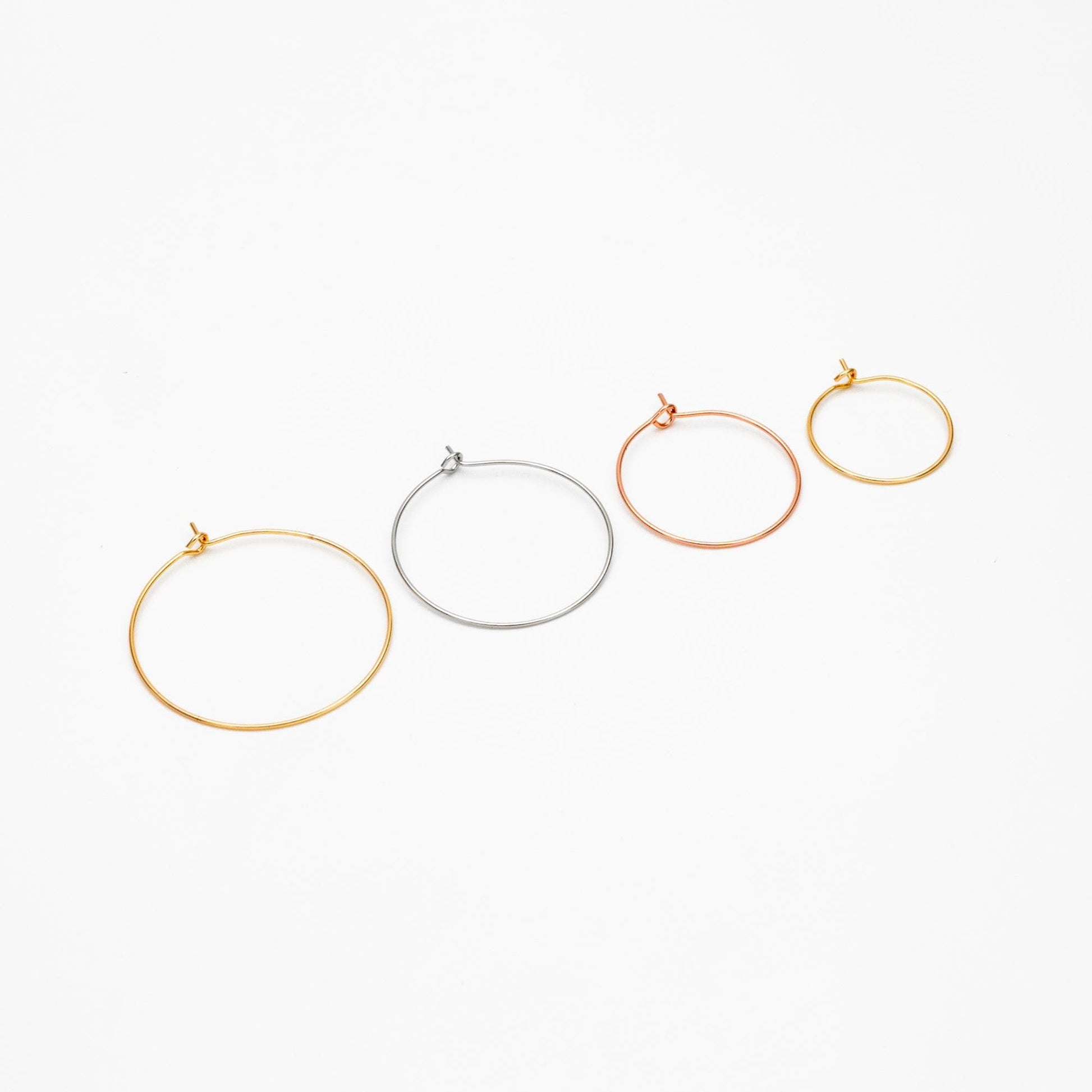 20pcs Gold/ Silver/ Rose Gold Hoop Ear Wire, Gold/ Rhodium plated Brass Hoop Earrings, 20/ 25/ 30/ 35mm by 0.7mm (GB-252)