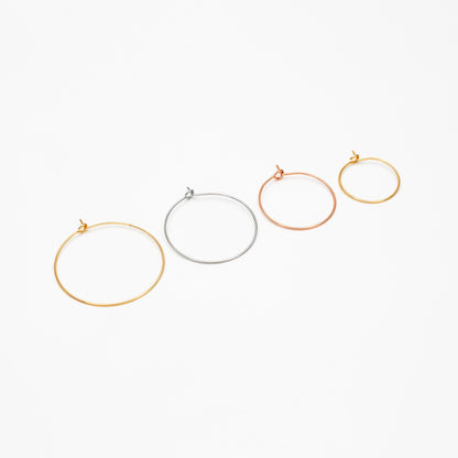 20pcs Gold/ Silver/ Rose Gold Hoop Ear Wire, Gold/ Rhodium plated Brass Hoop Earrings, 20/ 25/ 30/ 35mm by 0.7mm (GB-252)
