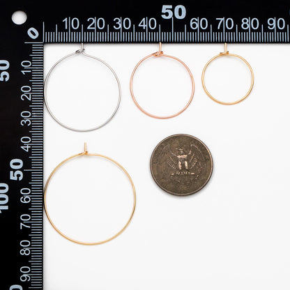 20pcs Gold/ Silver/ Rose Gold Hoop Ear Wire, Gold/ Rhodium plated Brass Hoop Earrings, 20/ 25/ 30/ 35mm by 0.7mm (GB-252)