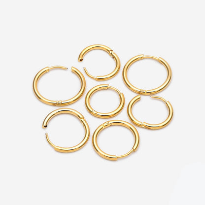 10pcs Gold/ Silver Tone Huggie Hoop Earrings, 2mm thick, 16/ 18/ 20mm, Stainless Steel Huggies, Minimalist Hoop Earrings (GB-2209)