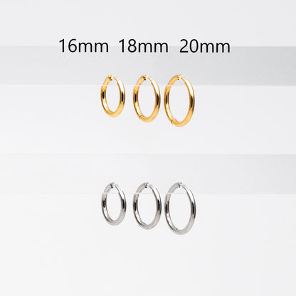 10pcs Gold/ Silver Tone Huggie Hoop Earrings, 2mm thick, 16/ 18/ 20mm, Stainless Steel Huggies, Minimalist Hoop Earrings (GB-2209)