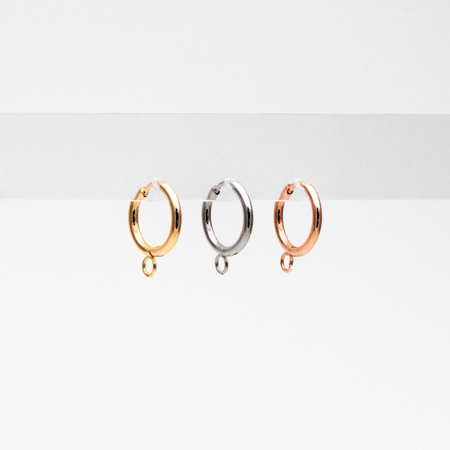 10pcs Huggie Hoop Earrings 14mm, Gold/ Rhodium/ Rose Gold plated over Stainless Steel, Minimalist Hoop Earrings with Loop (GB-2928)