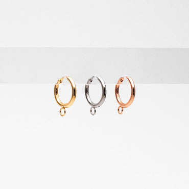 10pcs Huggie Hoop Earrings 14mm, Gold/ Rhodium/ Rose Gold plated over Stainless Steel, Minimalist Hoop Earrings with Loop (GB-2928)