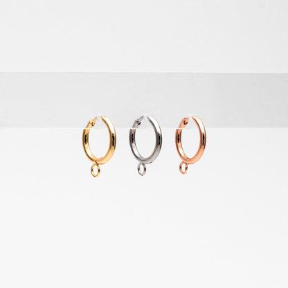 10pcs Huggie Hoop Earrings 14mm, Gold/ Rhodium/ Rose Gold plated over Stainless Steel, Minimalist Hoop Earrings with Loop (GB-2928)
