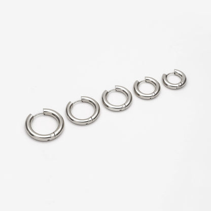 4pcs Gold/ Silver Tone Chunky Hoop Huggies, 4mm Thick, 18/ 20/ 22/ 24/ 26mm, Stainless Steel Hoop Earrings, Minimalist Earrings (GB-3301)