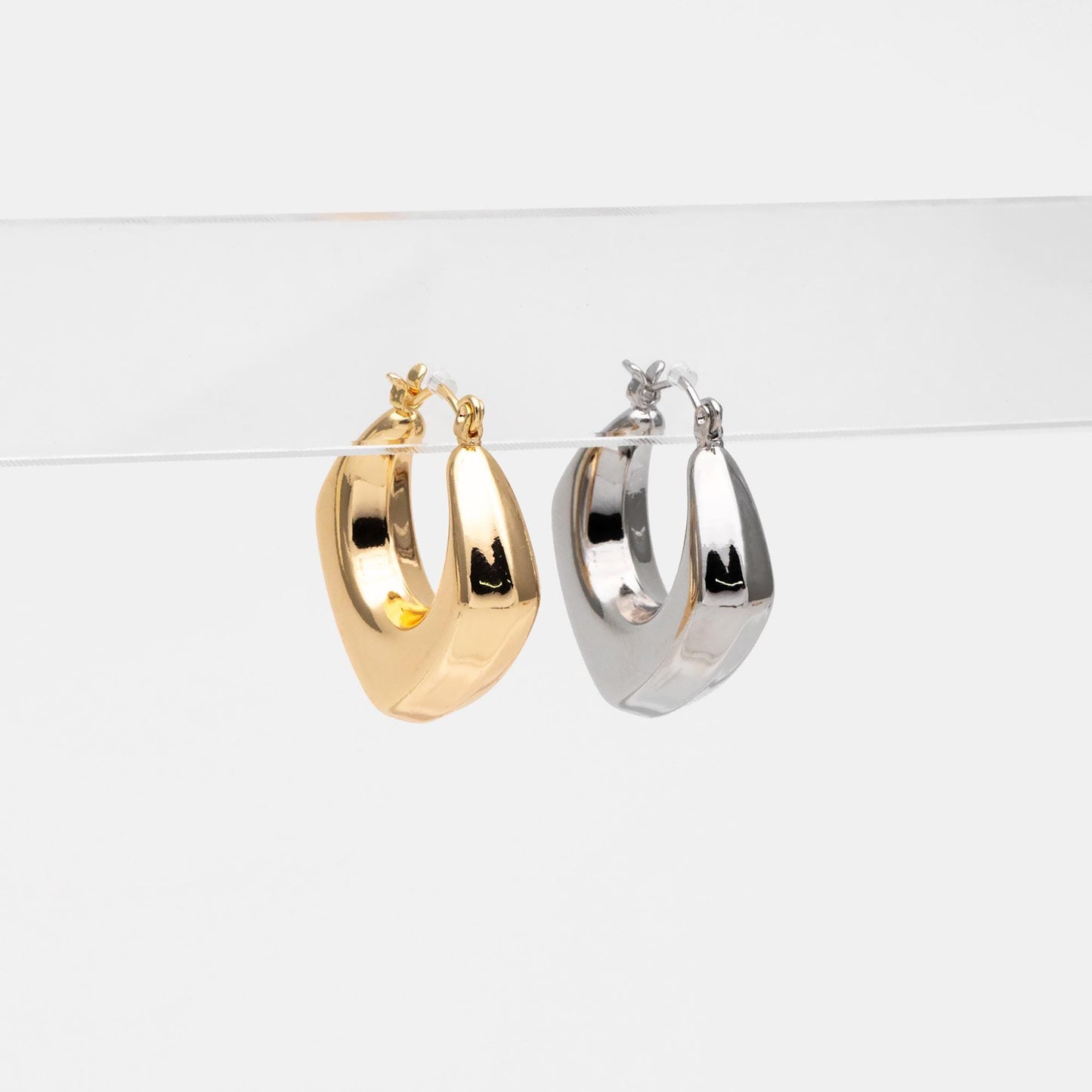 4pcs Gold/ Silver Tone Rhombus Hoop Earrings, 18K Gold/ Rhodium plated Brass, Huggie Earrings, Minimalist Earrings (GB-4596)