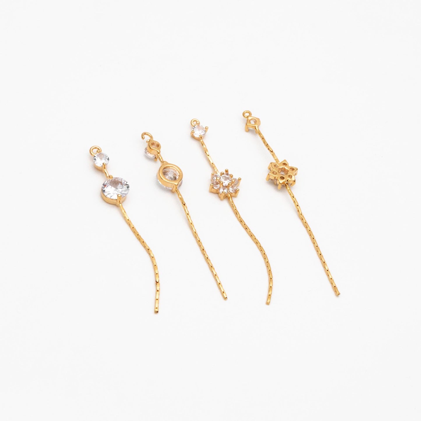 4pcs CZ Pave Gold Chain Tassel Charms, 18K Real Gold plated Brass, Tassel Earring Components (GB-1234)