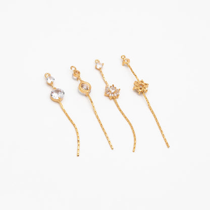 4pcs CZ Pave Gold Chain Tassel Charms, 18K Real Gold plated Brass, Tassel Earring Components (GB-1234)