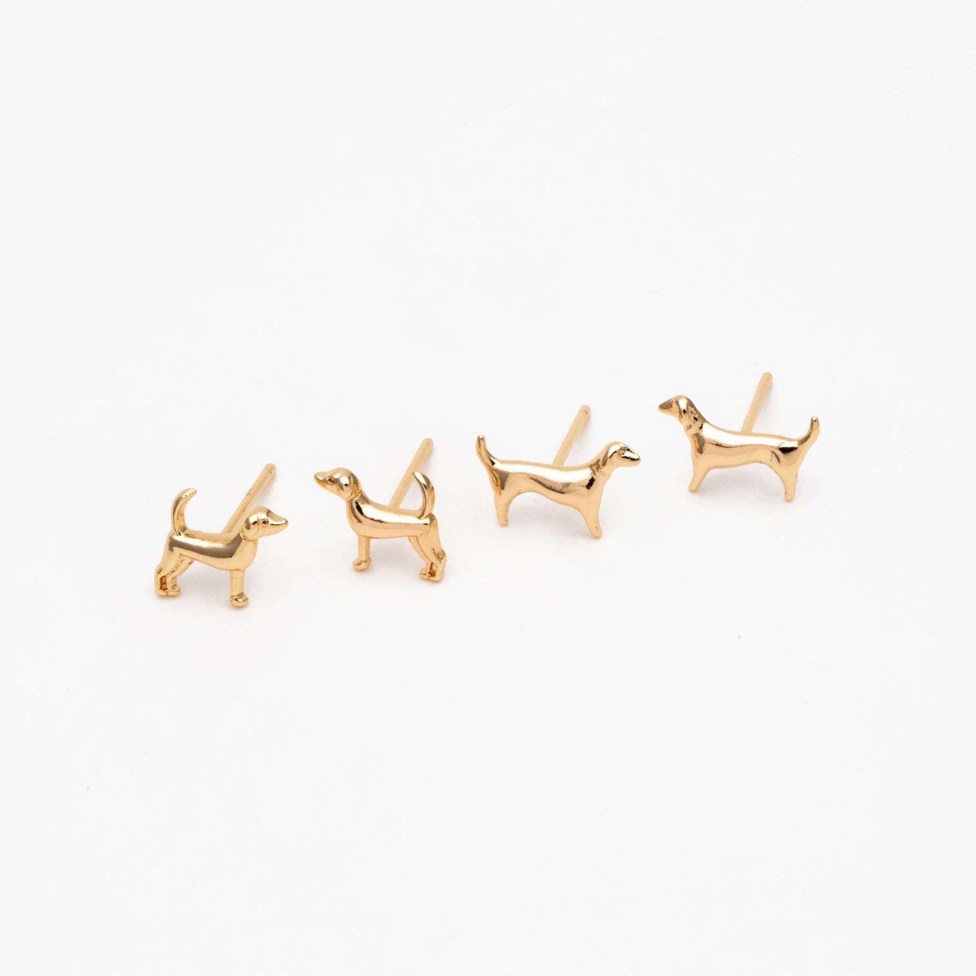 10pcs Gold Tiny Dog Earrings, Gold Plated Brass, Cute Animal Stud Earrings (GB-4598)