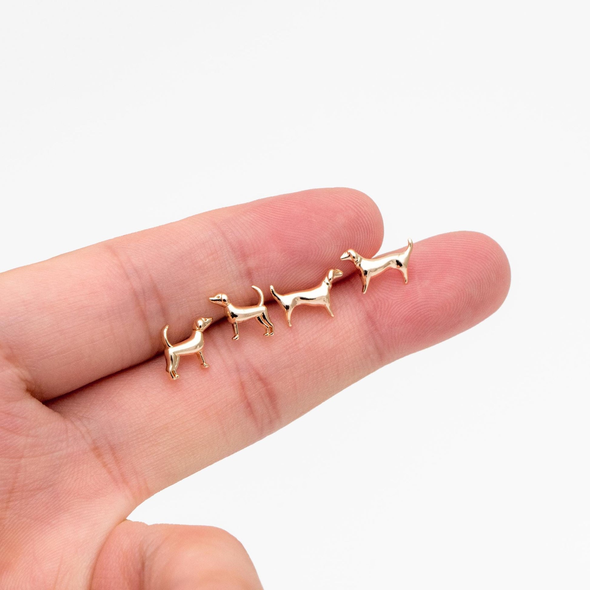 10pcs Gold Tiny Dog Earrings, Gold Plated Brass, Cute Animal Stud Earrings (GB-4598)