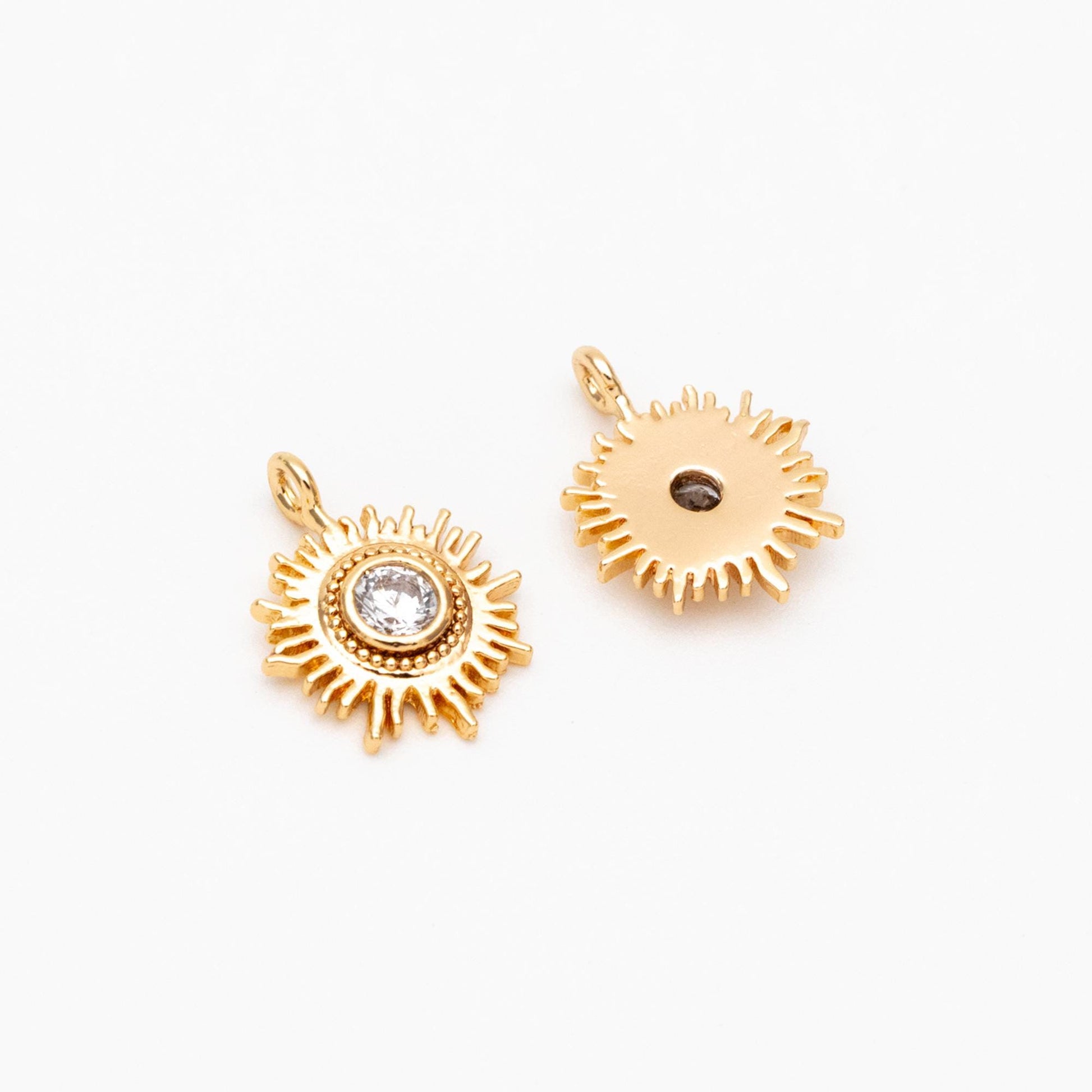 10pcs CZ Pave Gold Sun Charms 13x10mm, 18K Gold plated Brass Dainty Sun Pendants (GB-1658-C)