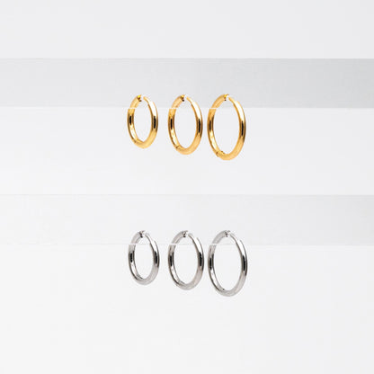 10pcs Gold/ Silver Tone Huggie Hoop Earrings, 2mm thick, 16/ 18/ 20mm, Stainless Steel Huggies, Minimalist Hoop Earrings (GB-2209)