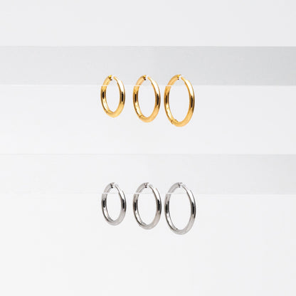 10pcs Gold/ Silver Tone Huggie Hoop Earrings, 2mm thick, 16/ 18/ 20mm, Stainless Steel Huggies, Minimalist Hoop Earrings (GB-2209)