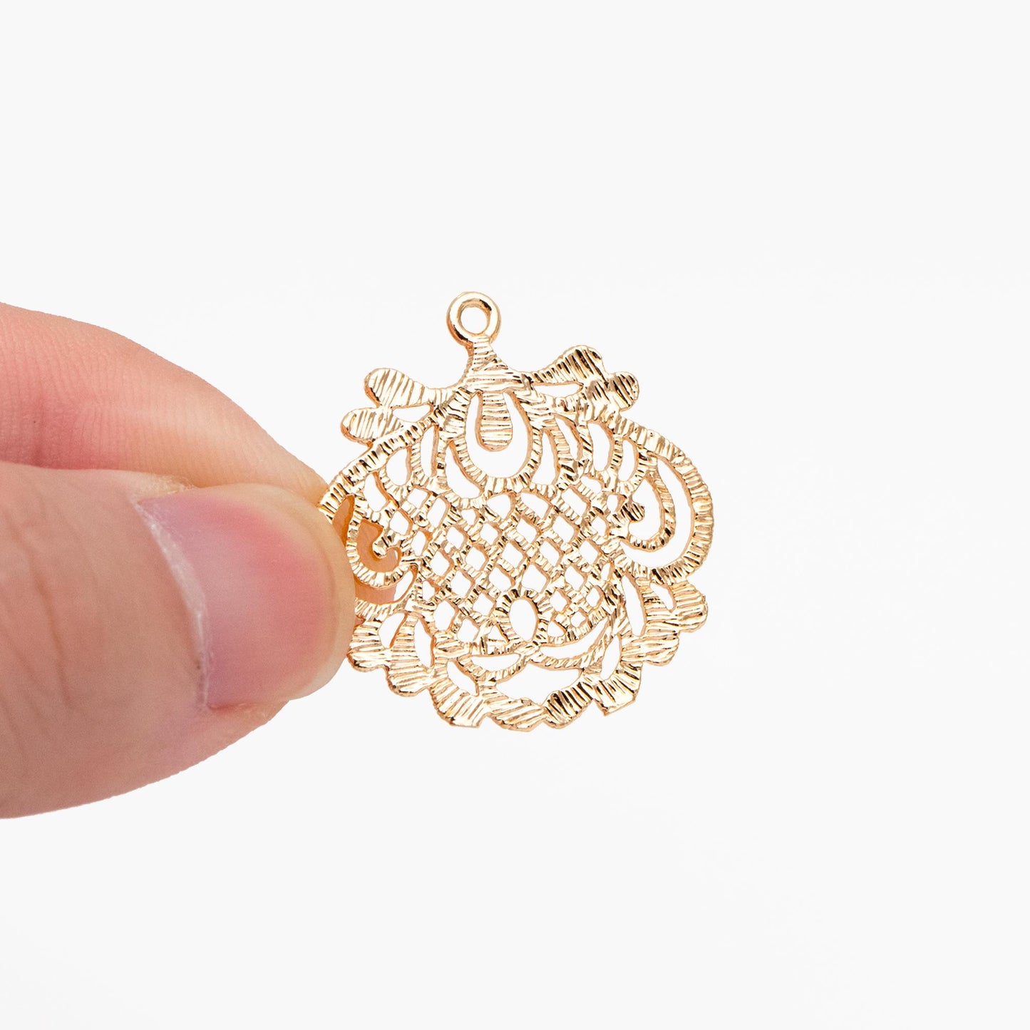 10pcs Gold plated Brass Filigree Charm Pendants 28x26mm, Lead Nickel Free (GB-409)