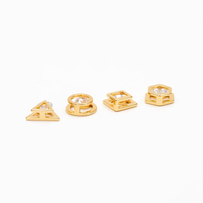 10pcs CZ Pave Gold Geometric Beads, Gold plated Brass Charm Links, Triangle Round Square Hexagon (GB-417)