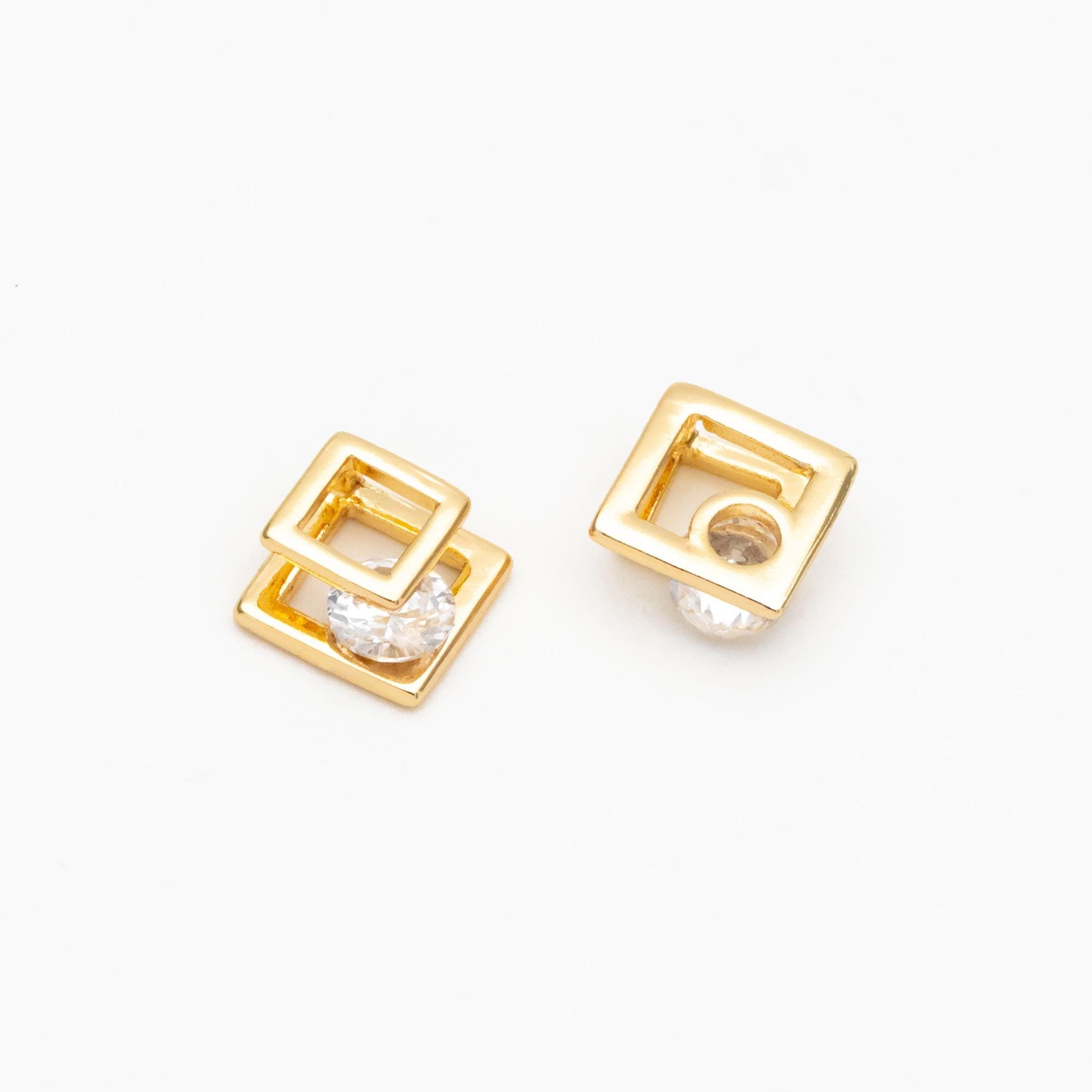 10pcs CZ Pave Gold Geometric Beads, Gold plated Brass Charm Links, Triangle Round Square Hexagon (GB-417)