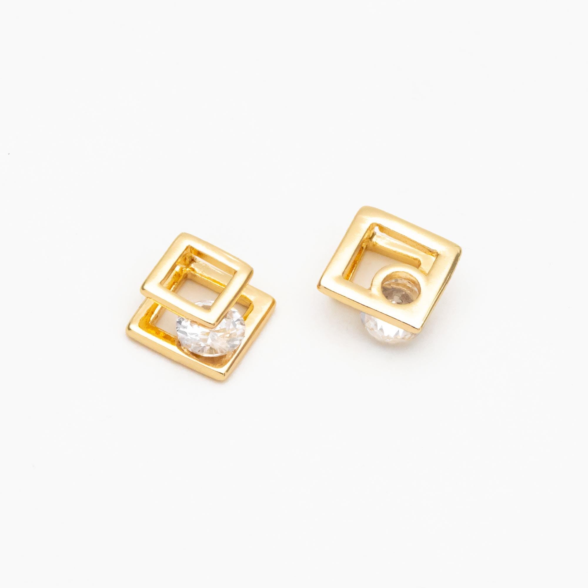 10pcs CZ Pave Gold Geometric Beads, Gold plated Brass Charm Links, Triangle Round Square Hexagon (GB-417)