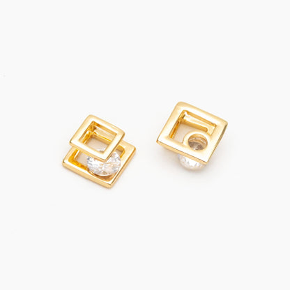10pcs CZ Pave Gold Geometric Beads, Gold plated Brass Charm Links, Triangle Round Square Hexagon (GB-417)