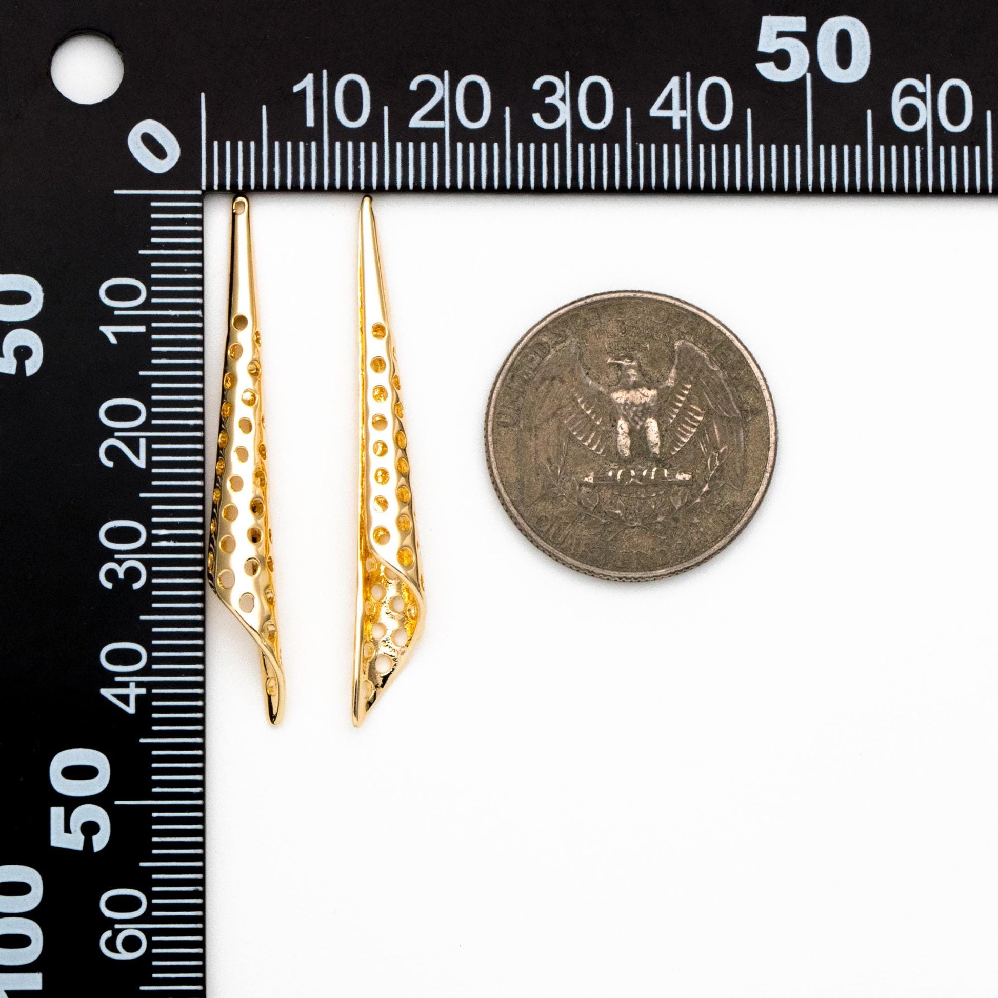 10pcs Gold Long Stick Charms 44x6mm, Gold plated Brass Tube Pendants, Lead Nickel Free (GB-418)