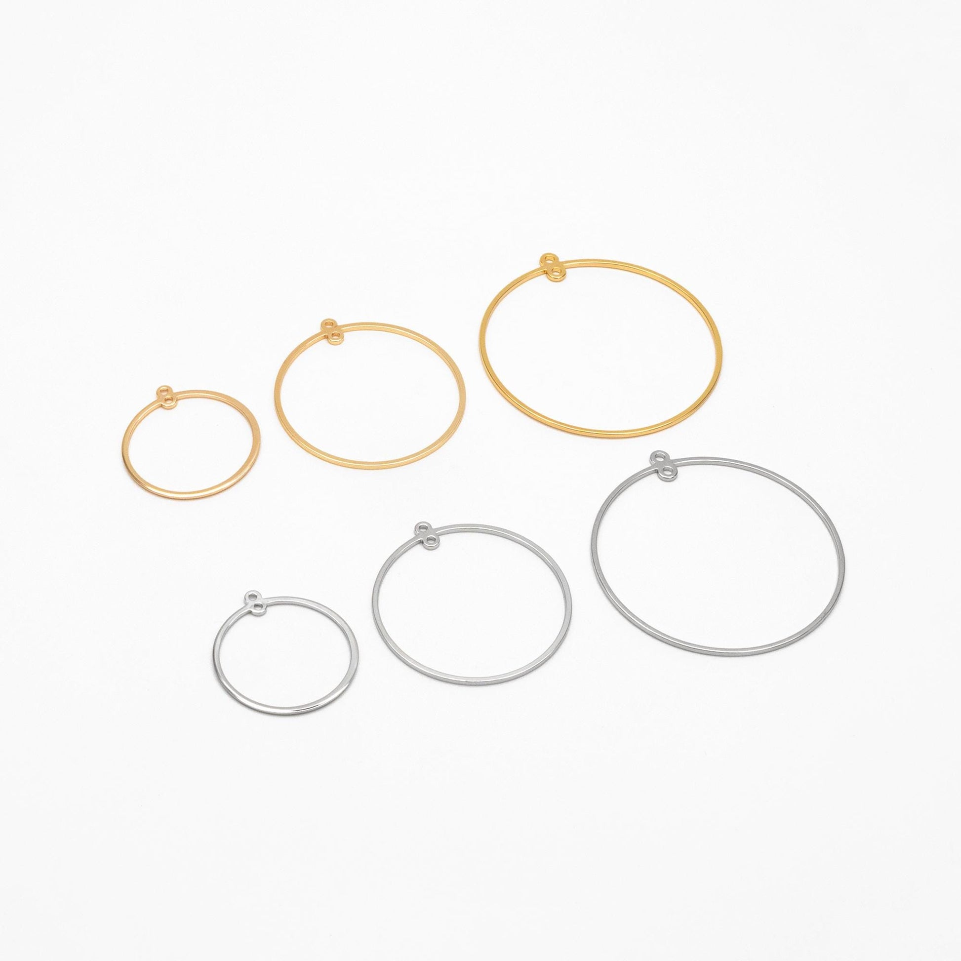 10pcs Gold/ Silver Tone Round Circle Pendants 25/ 35/ 45mm, 18K Gold/ Rhodium plated Brass, Geometric Ring Loop Hoop Charms (GB-424)