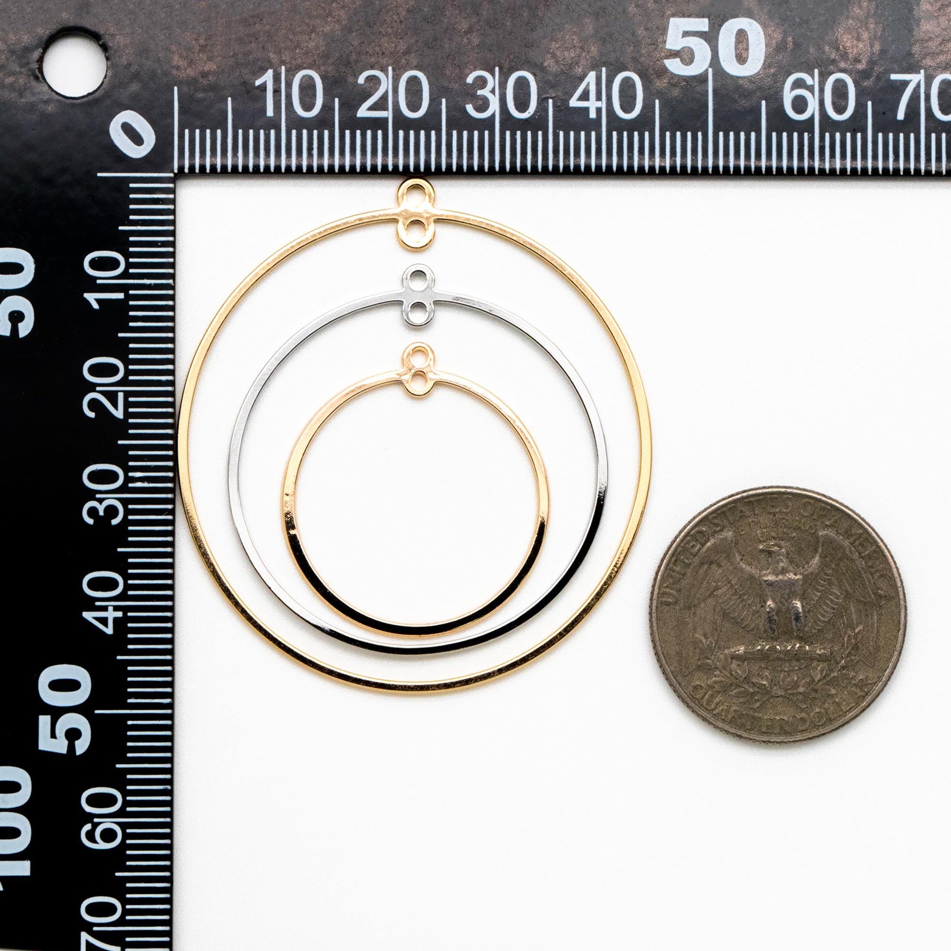 10pcs Gold/ Silver Tone Round Circle Pendants 25/ 35/ 45mm, 18K Gold/ Rhodium plated Brass, Geometric Ring Loop Hoop Charms (GB-424)