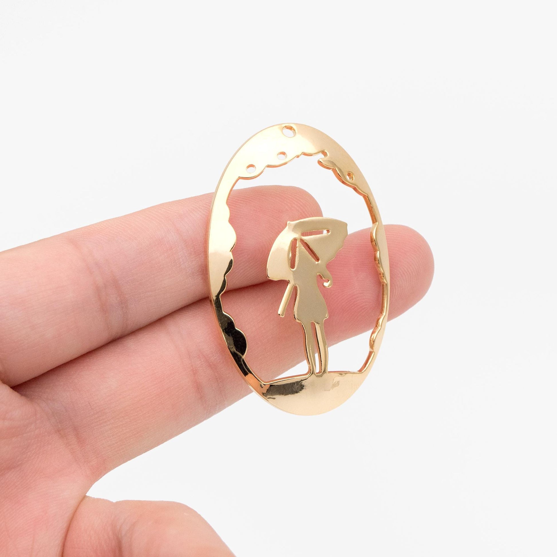 10pcs Gold plated Brass Oval Beauty Charm Pendants 45mm (GB-433)