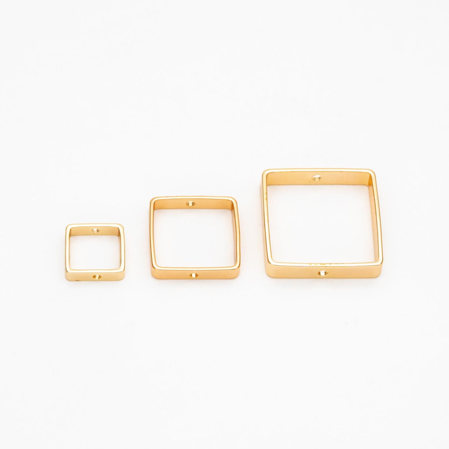 10pcs Gold Square Link Charms 10/ 15/ 20mm, Real Gold plated Brass, Geometric Thick Hoop Connectors with Two Holes (GB-440)