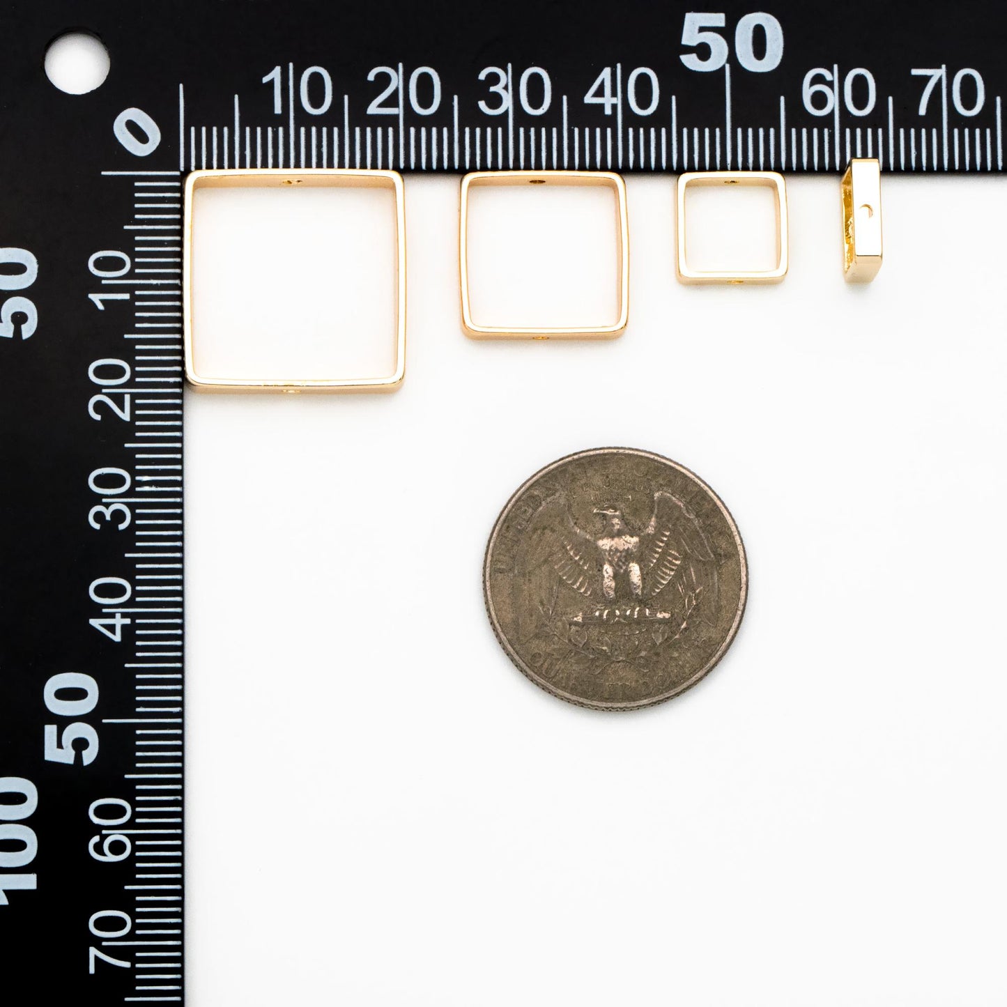 10pcs Gold Square Link Charms 10/ 15/ 20mm, Real Gold plated Brass, Geometric Thick Hoop Connectors with Two Holes (GB-440)