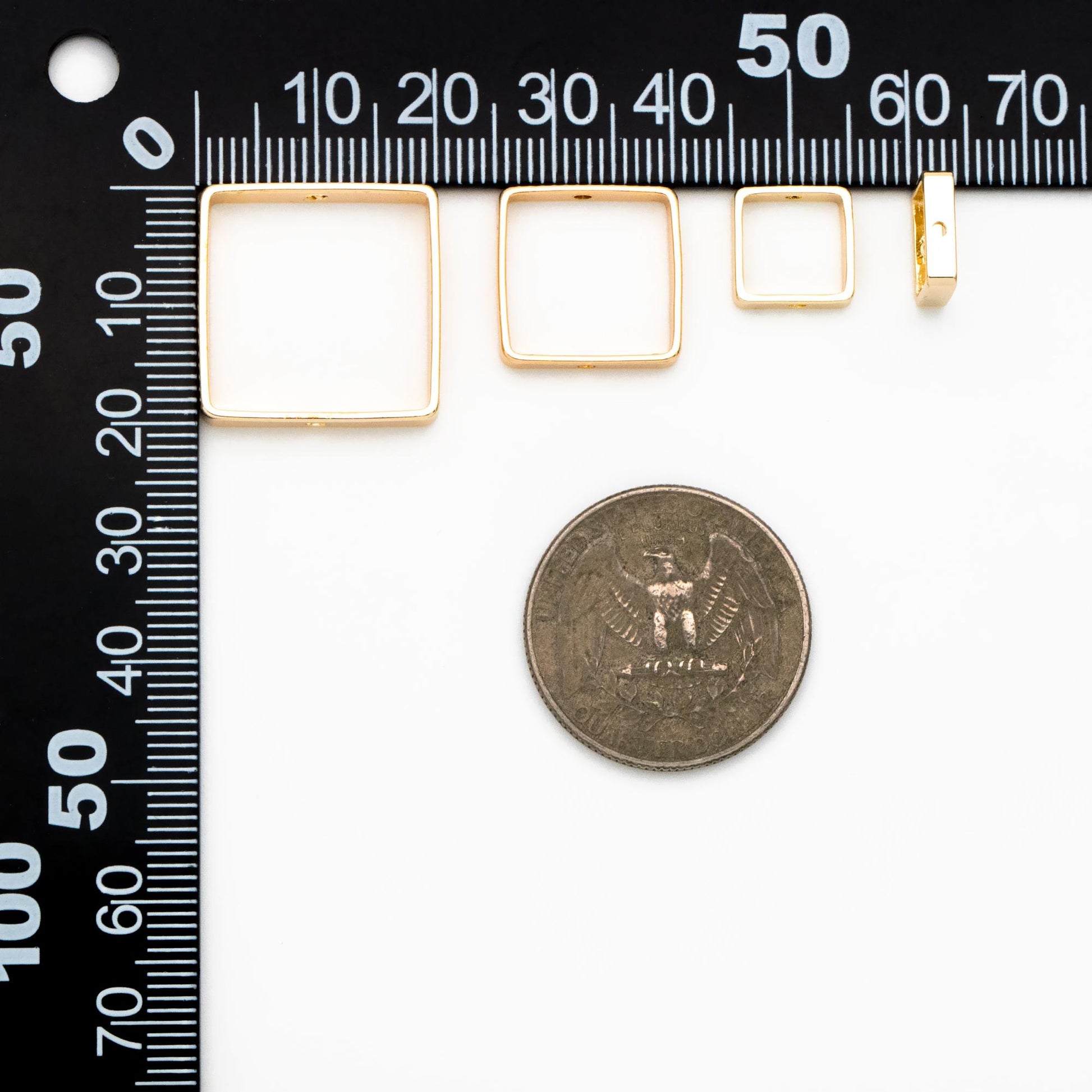 10pcs Gold Square Link Charms 10/ 15/ 20mm, Real Gold plated Brass, Geometric Thick Hoop Connectors with Two Holes (GB-440)