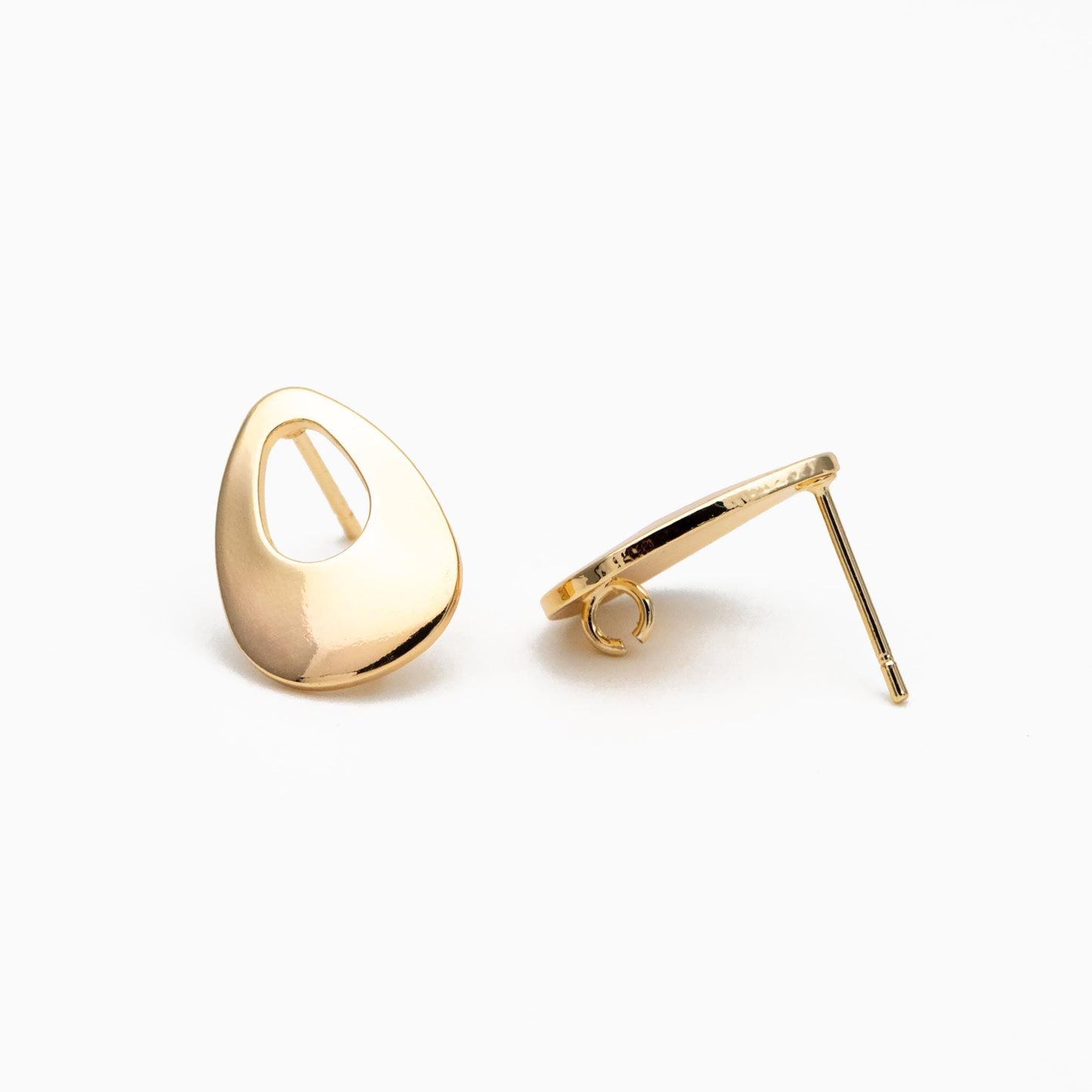 10pcs Gold Teardrop Ear Post with Loop, 17x12mm, 18K Gold Plated Brass Geometric Earring Studs (GB-441)